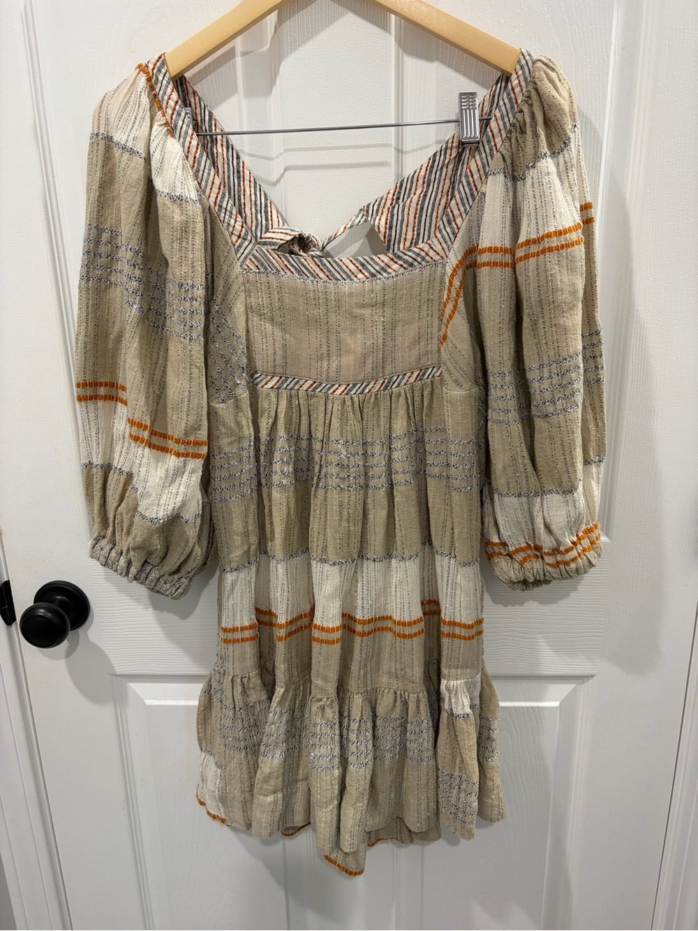 Free People Beige Mini Dress with Orange Stripe Accents